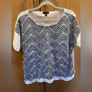 J. Crew White and Navy Geometric Short Sleeve Tee